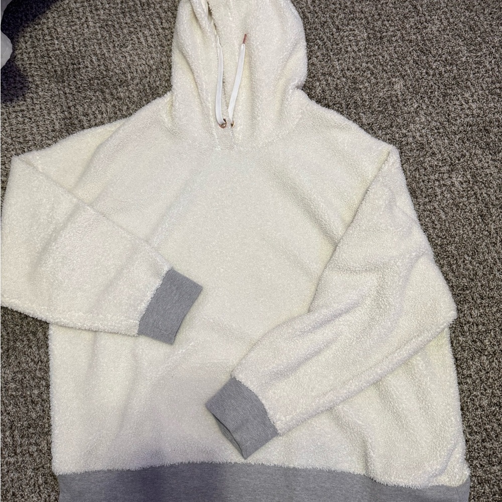 Cozy White and Gray Pull Over Hoodie